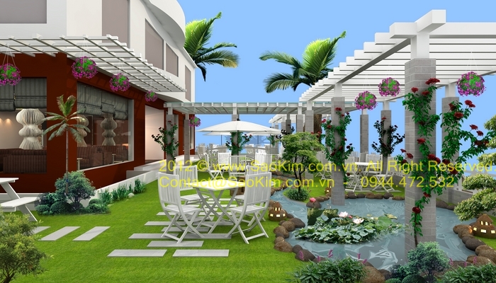 Phối cảnh thiết kế quán cafe Paradise - khu vực sân vườn
