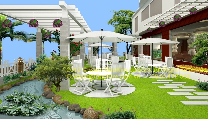 Phối cảnh thiết kế quán cafe Paradise - khu vực sân vườn