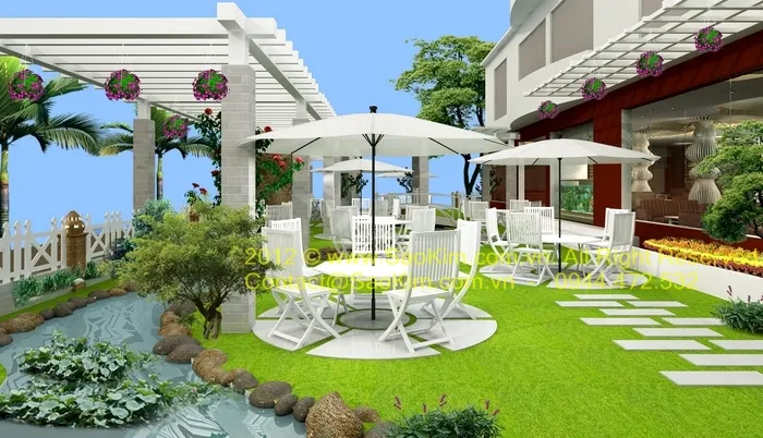 Phối cảnh thiết kế quán cafe Paradise - khu vực sân vườn