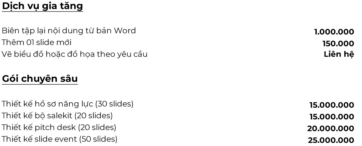 Báo giá dịch vụ gia tăng khi thiết kế Slide đẹp từ Sao Kim Branding