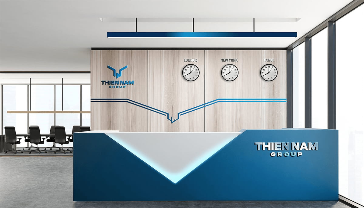 Nhận diện thương hiệu Thiên Nam tại khu vực văn phòng