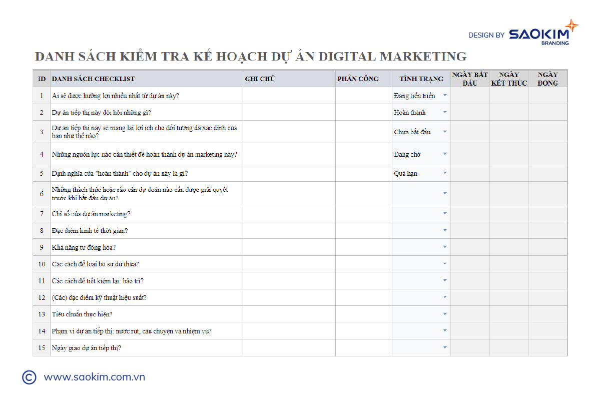 Mẫu Kiểm tra Kế hoạch Dự án Digital Marketing Mẫu Kiểm tra Kế hoạch Dự án Digital Marketing