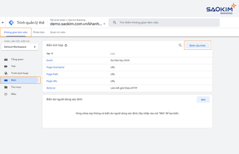Bật biến cần thiết trên Google Tag Manager