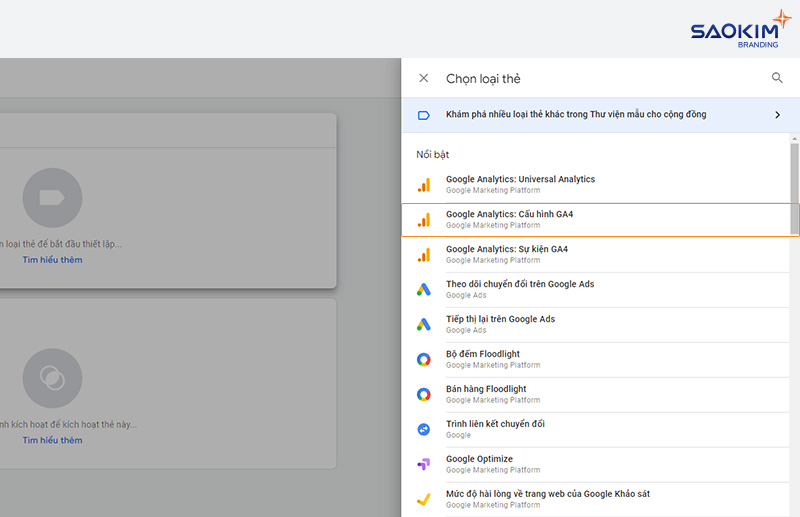 Cài đặt Google Analytics bằng Tag Manager - Chọn loại thẻ Google Analytics: Cấu hình GA4