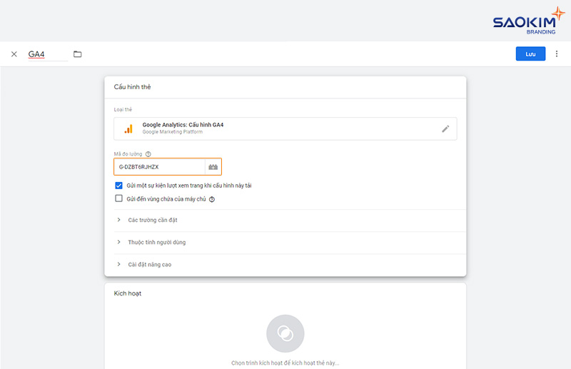Cài đặt Google Analytics bằng Tag Manager - Dán Mã đo lường Google Analytics 4
