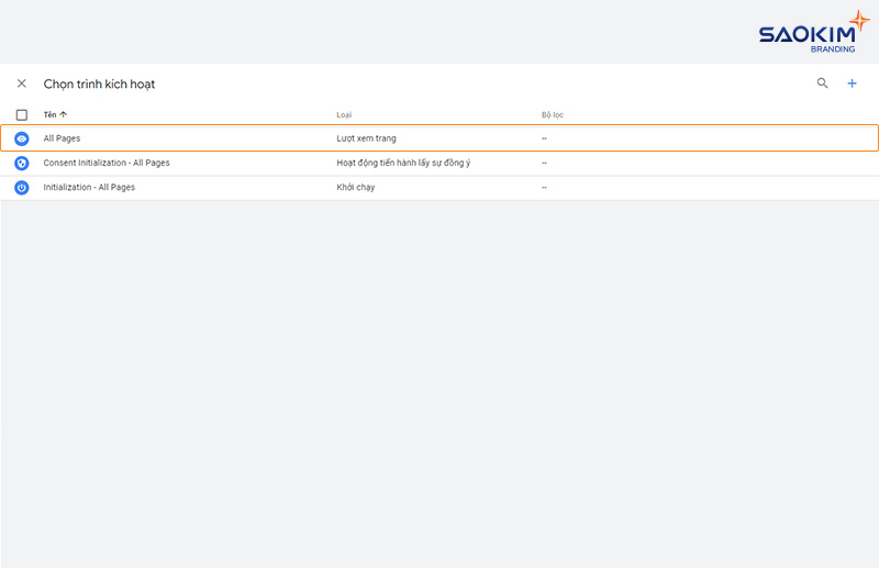 Cài đặt Google Analytics bằng Tag Manager - Chọn trình kích hoạt All Pages