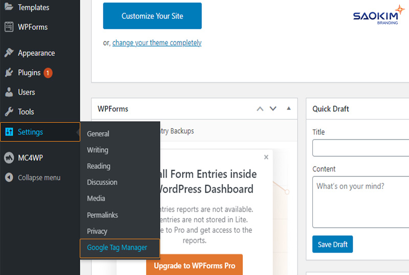 Cài đặt Google Tag Manager cho website WordPress - Bước Truy cập Plugins GTM4WP