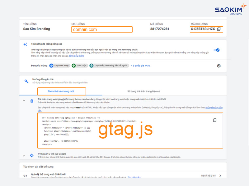 Cài đặt tài khoản Google Analytics - Mã gtag.js