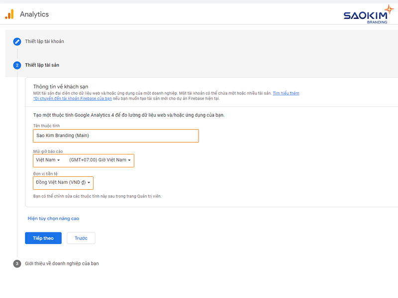 Cài đặt tài khoản Google Analytics - Thiết lập tài sản