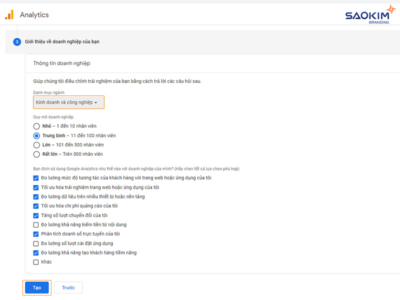 Cài đặt tài khoản Google Analytics - Giới thiệu thông tin doanh nghiệp