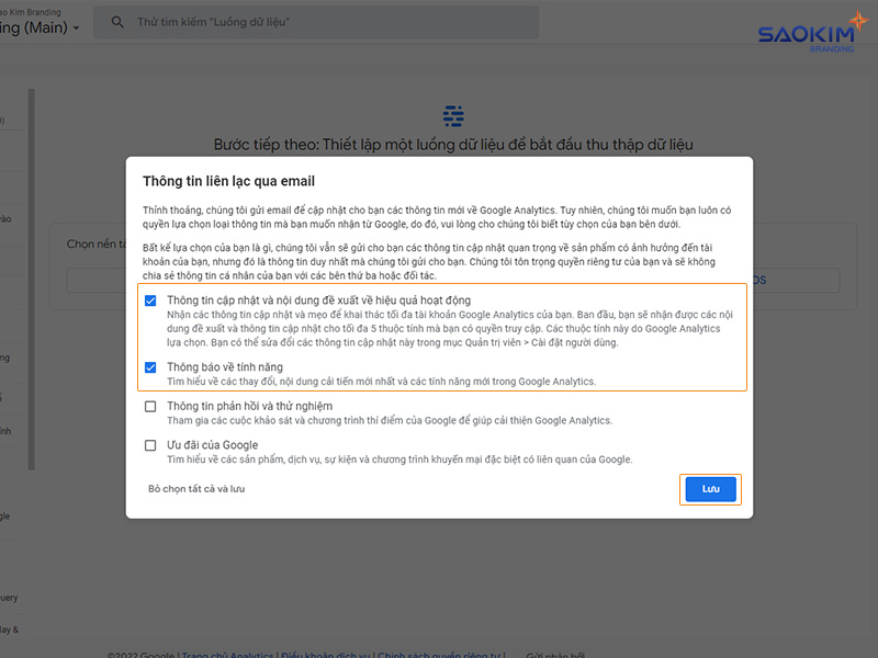Cài đặt tài khoản Google Analytics - Nhận email thông báo từ Google Analytics