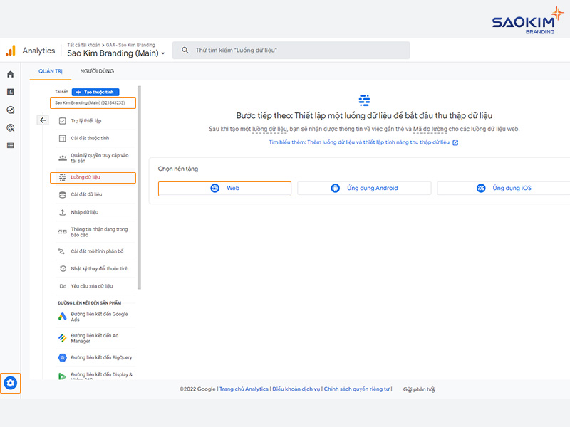 Cài đặt tài khoản Google Analytics - Cài đặt luồng dữ liệu
