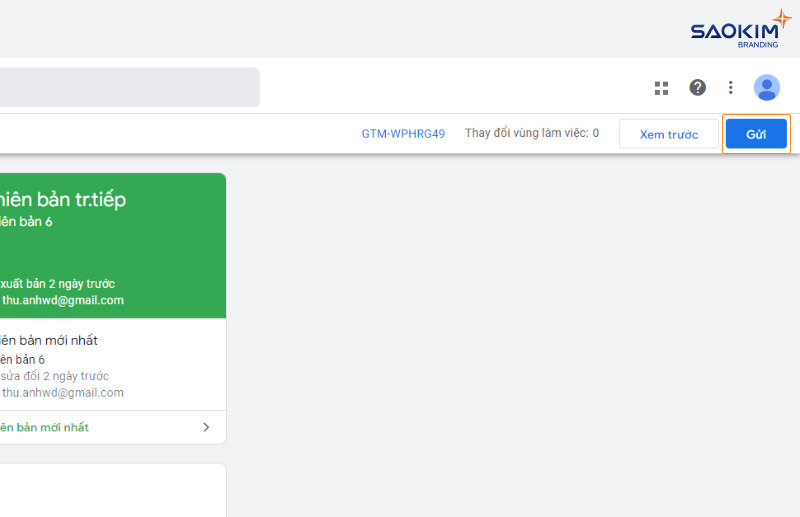 Cài đặt chuyển đổi click gọi điện bằng Google Tag Manager - Chọn Gửi để xuất bản Thẻ