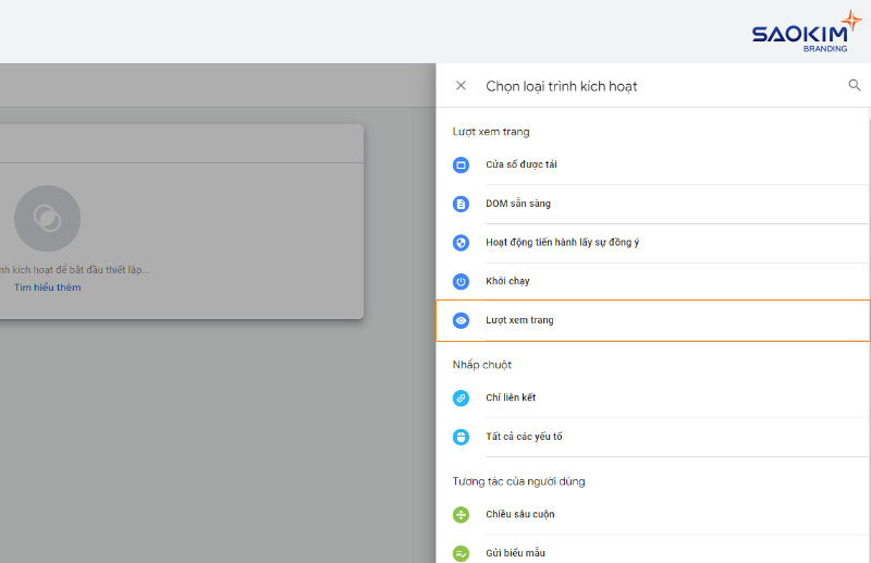 Cài đặt chuyển đổi điền Form bằng Google Tag Manager - Chọn loại trình kích hoạt là Lượt xem trang