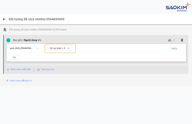 Tạo đối tượng chuyển đổi tùy chỉnh trong Google Analytics 4 - Thiết lập điều kiện sự kiện chuyển đổi cho nhóm đối tượng