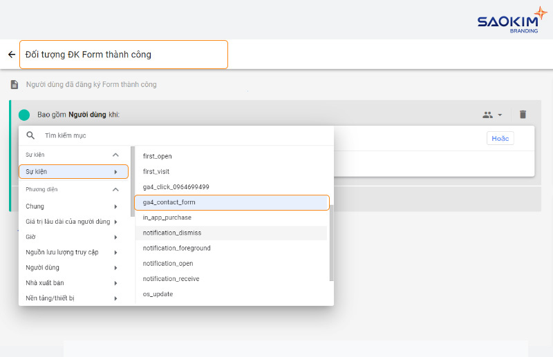 Tạo đối tượng chuyển đổi tùy chỉnh trong Google Analytics 4 - Đặt tên, mô tả đối tượng và chọn loại điều kiện Sự kiện