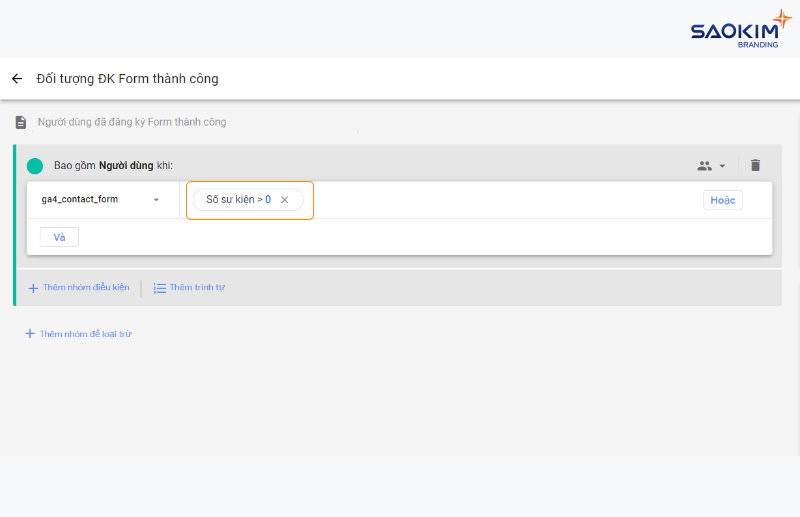 Tạo đối tượng chuyển đổi tùy chỉnh trong Google Analytics 4 - Thiết lập điều kiện sự kiện điền Form