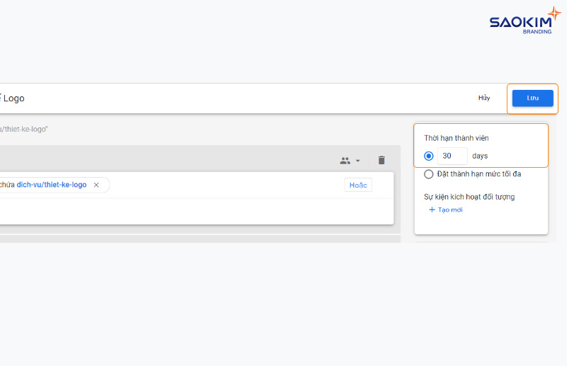 Tạo đối tượng tùy chỉnh trong Google Analytics 4 - Đặt thời hạn thành viên của đối tượng