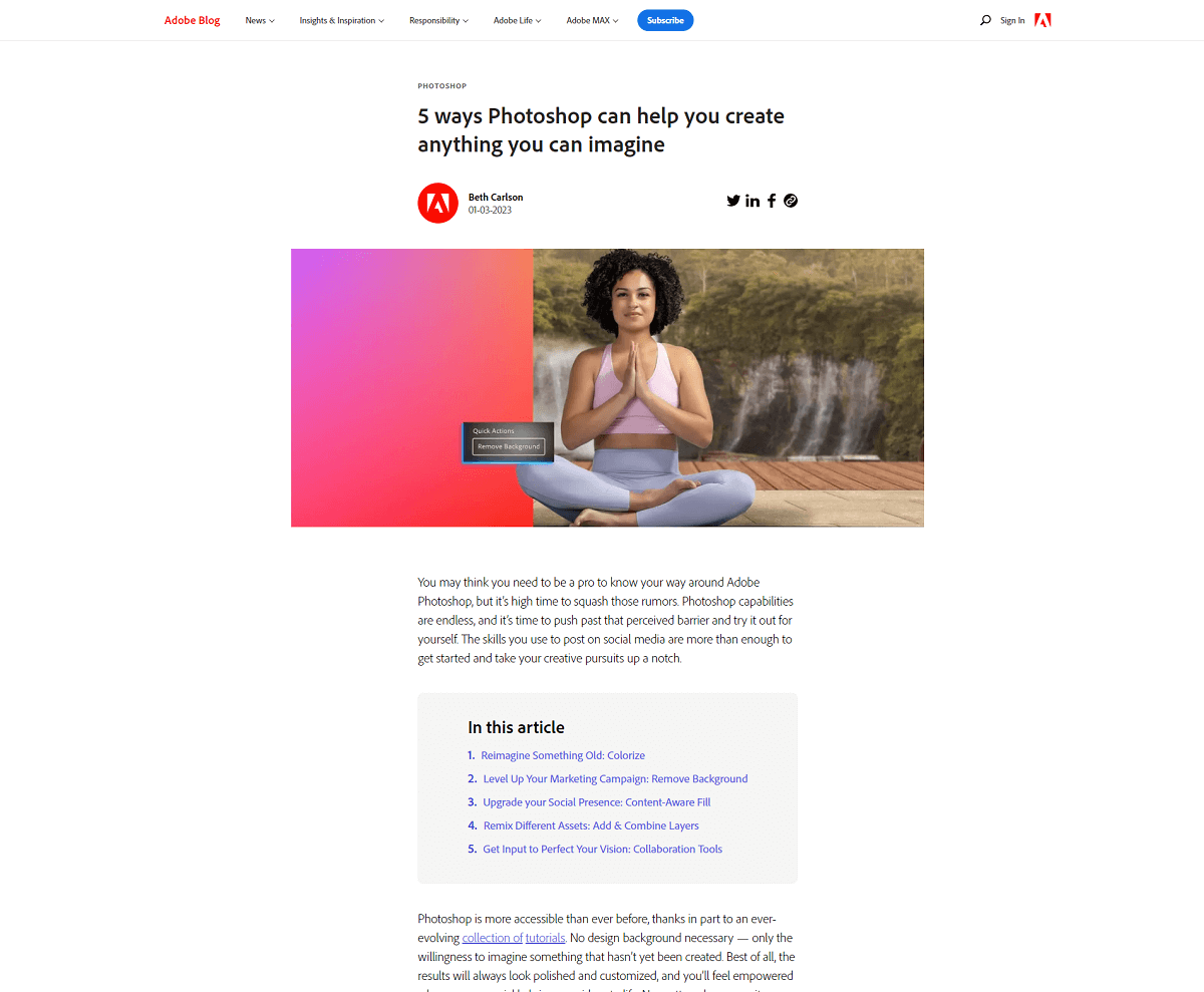 Ví dụ trang chi tiết bài viết của Adobe