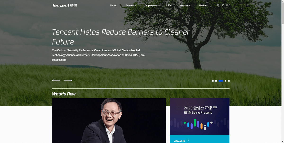 Ví dụ thiết kế trang chủ của Website công ty Tencent