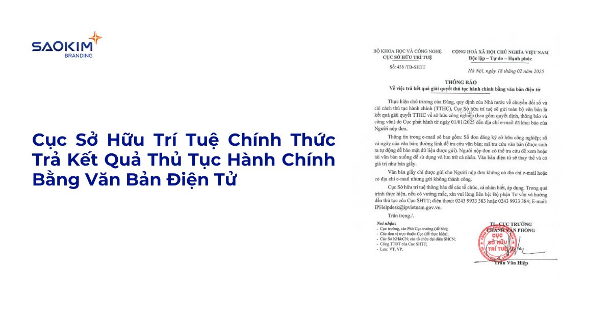 Cục SHTT trả kết quả thủ tục bằng văn bản điện tử