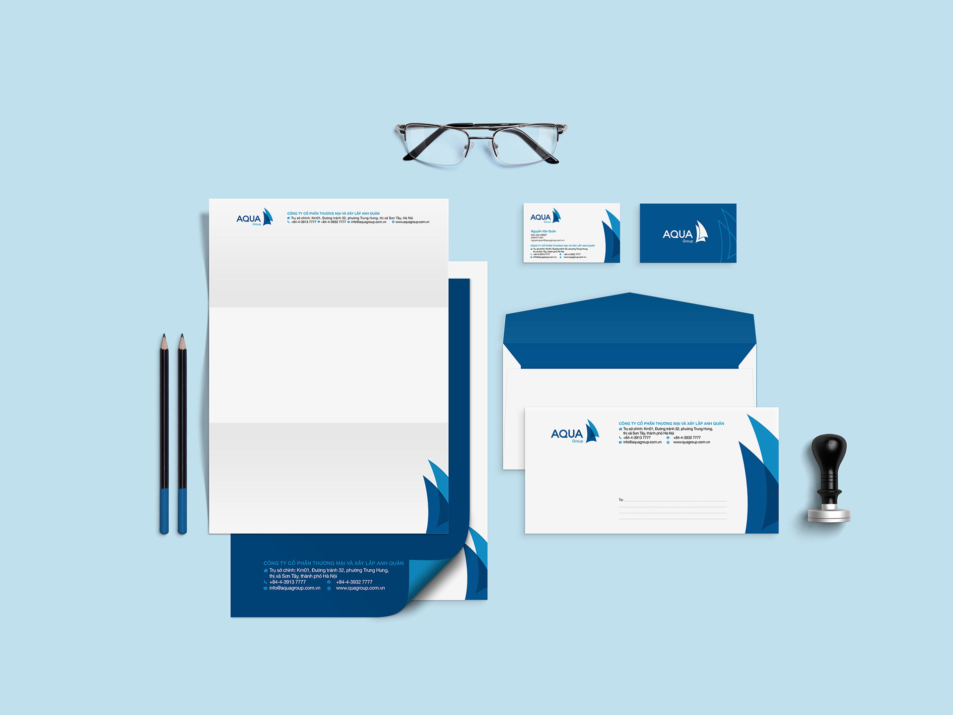AQUA GROUP - Thiết kế logo và bộ nhận diện thương hiệu Công ty TNHH và Xây lắp Anh Quân
