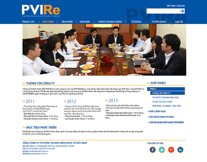 Thiết kế website PVI Re - Thiết kế website tổng công ty Cổ phần Tái bảo hiểm PVI (PVI Re)
