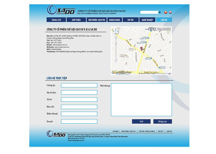 Thiết kế website SA DO - Thiết kế website Công ty cổ phần Chỉ sợi cao su VRG SA DO
