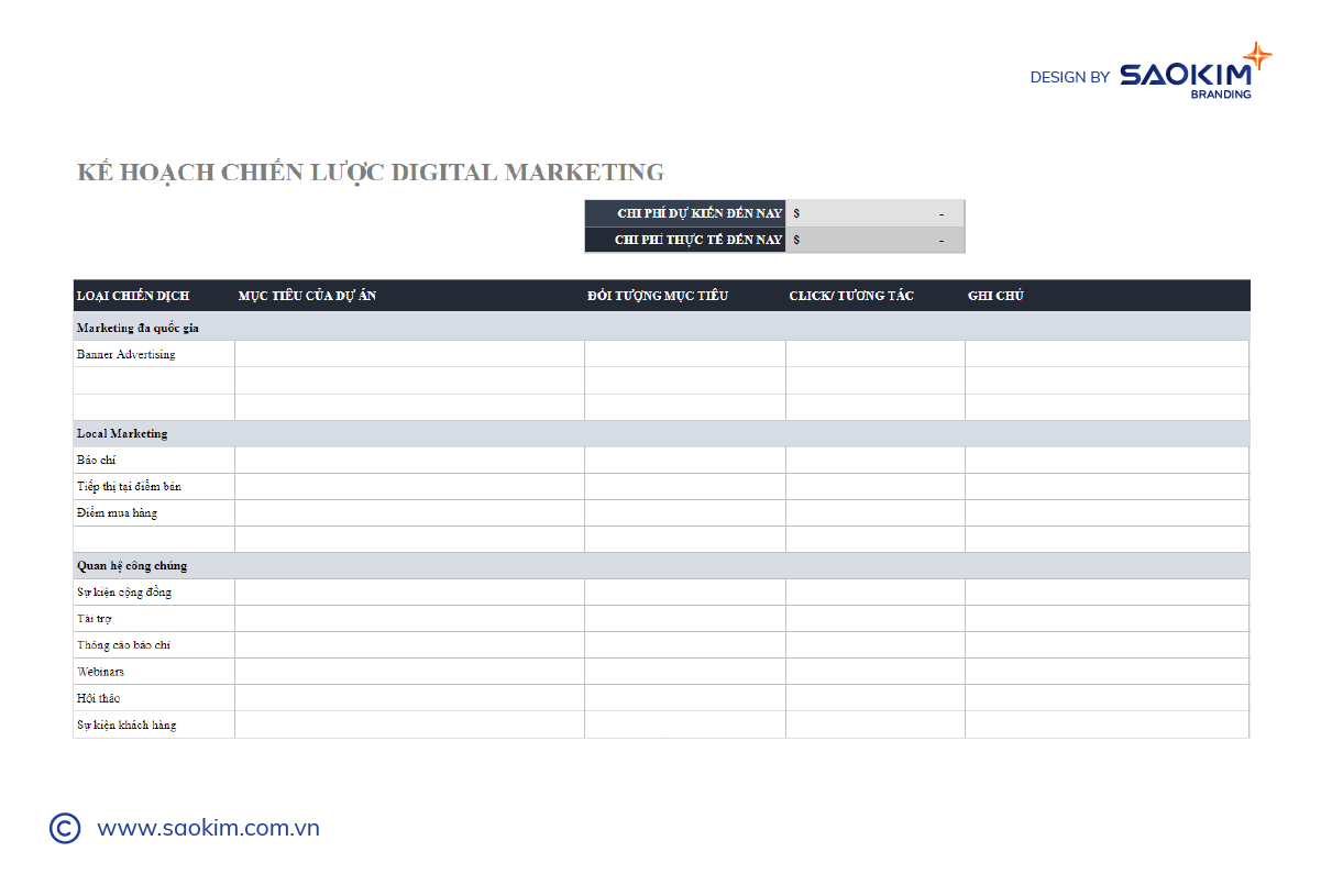 25 mẫu lập kế hoạch digital marketing 2022  sao kim branding