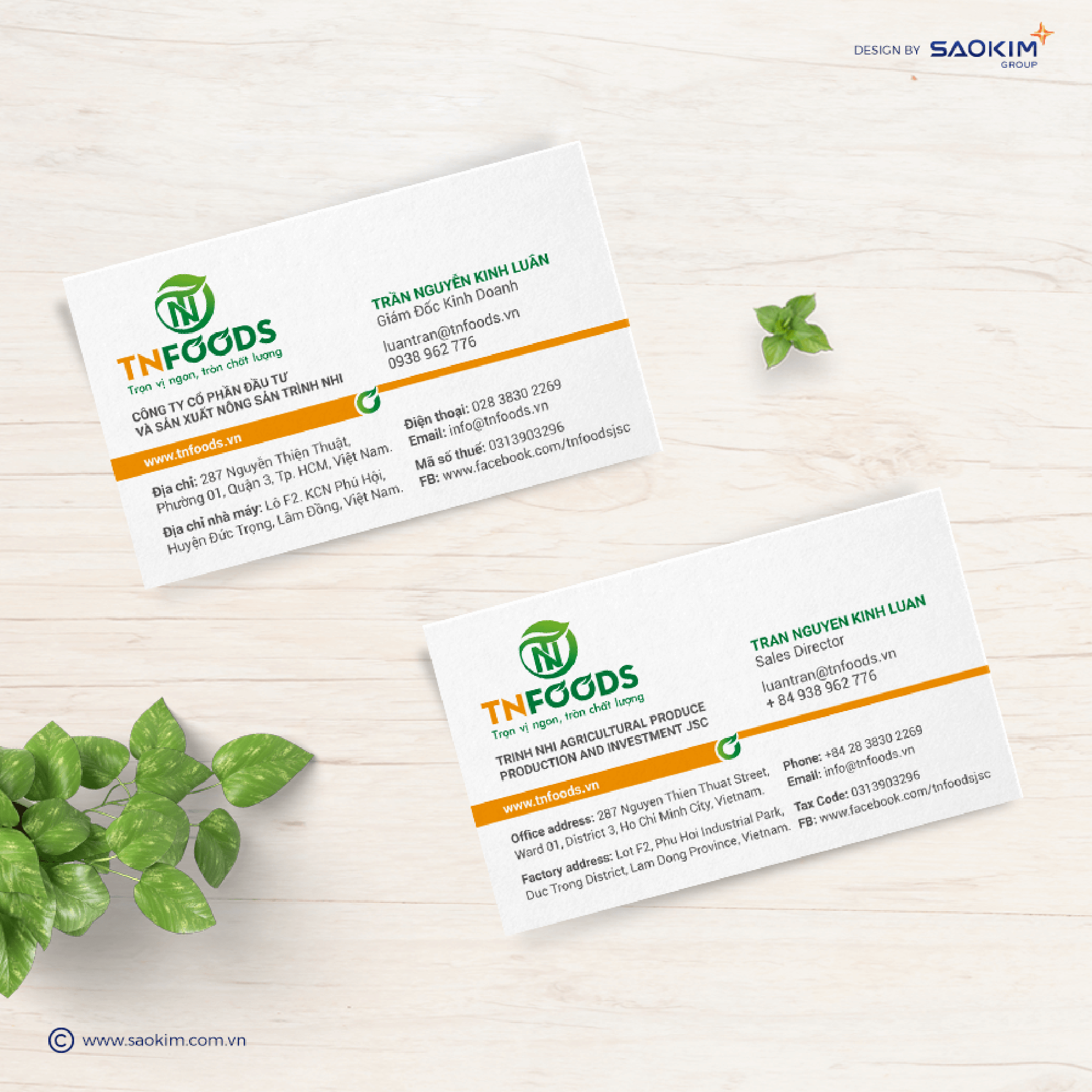 Dự án thiết kế thương hiệu, thiết kế website, nhận diện TN FOODS - Name Card