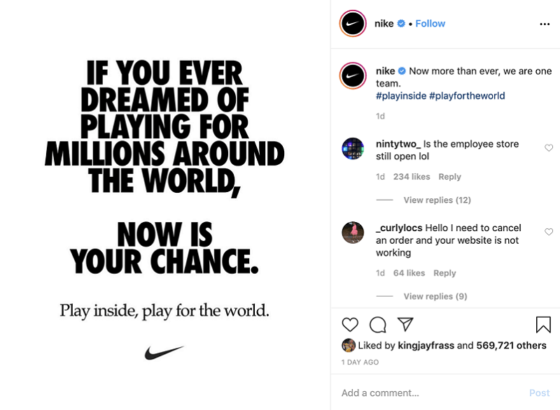 Ví dụ về PR online của Nike: Play inside, Play for the world (2)