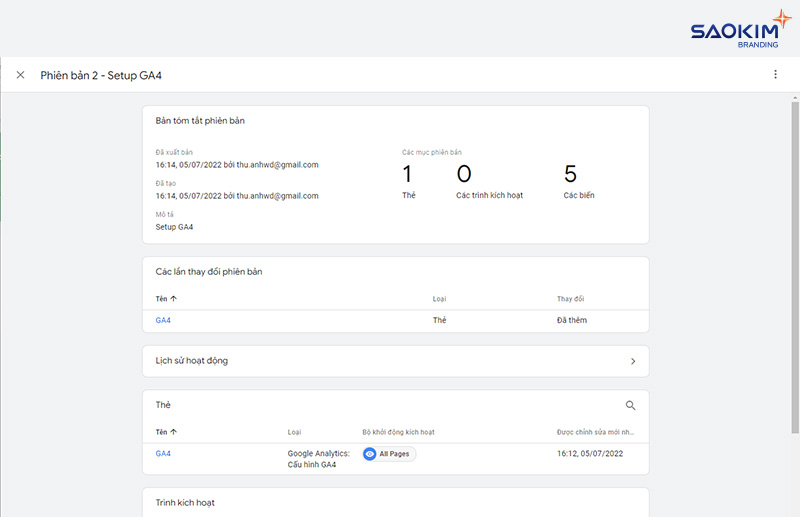 Cài đặt Google Analytics bằng Tag Manager - Xuất bản thẻ GA4 thành công