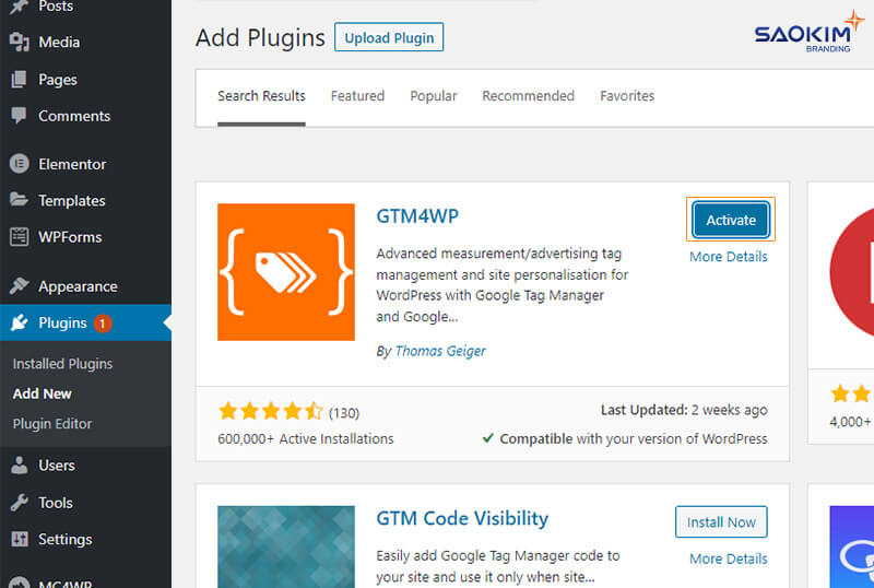 Cài đặt Google Tag Manager cho website WordPress - Bước Kích hoạt Plugins GTM4WP