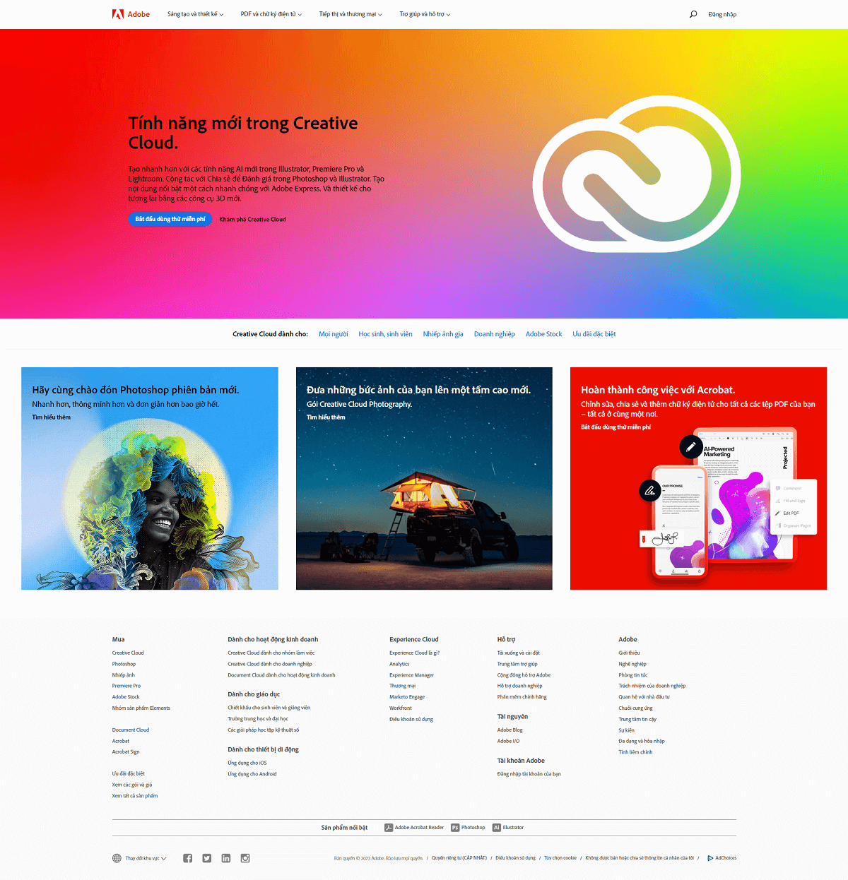 Ví dụ thiết kế website của Adobe