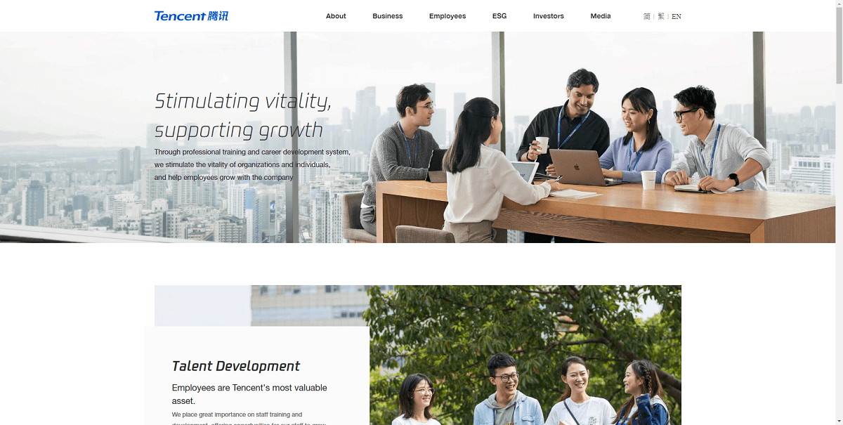 Ví dụ thiết kế trang Career của Website công ty Tencent