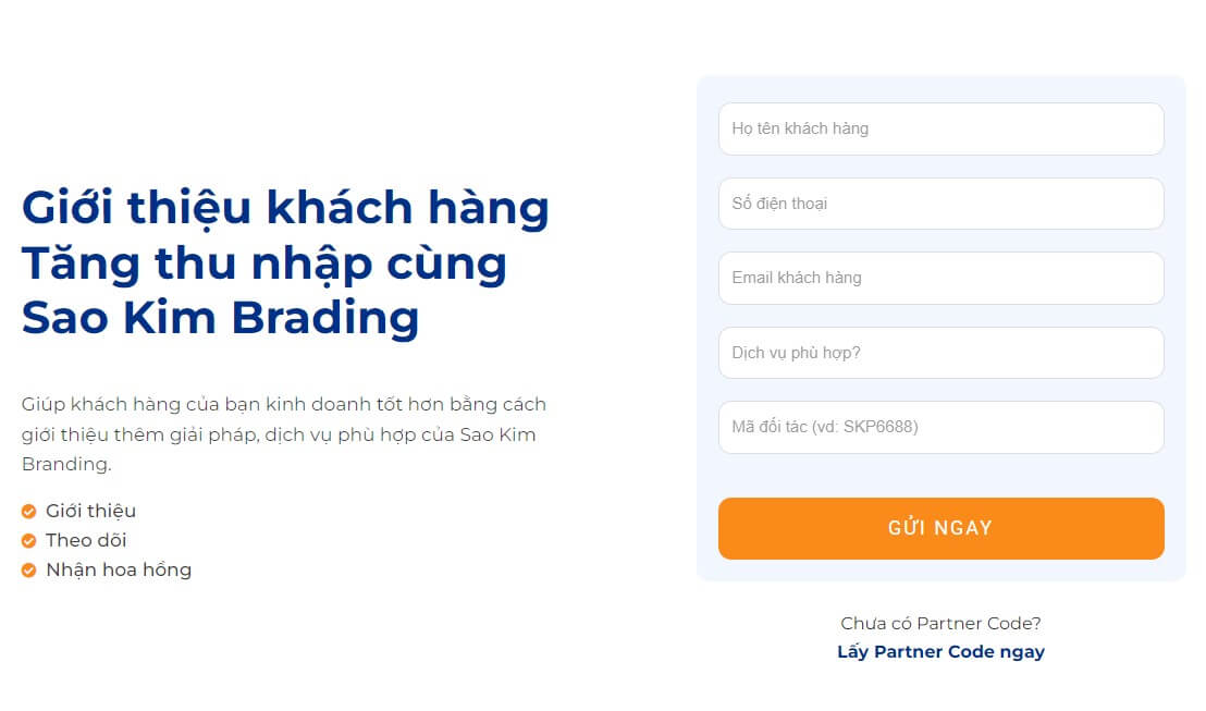 Giới thiệu khách hàng cho Sao Kim - Điền thông tin khách hàng có nhu cầu