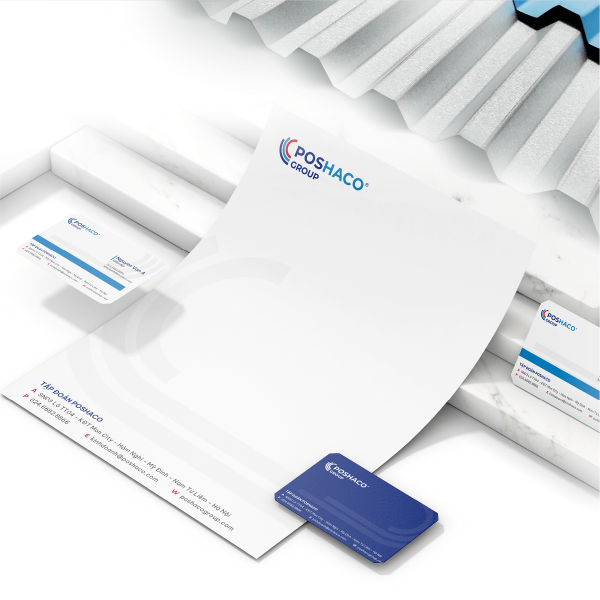 Dự án thiết kế logo, thiết kế bộ nhận diện thương hiệu POSHACO Group của Sao Kim Branding - Bộ nhận diện văn phòng Poshaco Group
