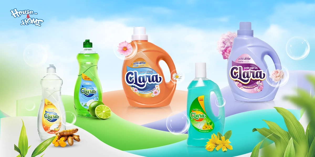 Dự án thiết kế bao bì nhãn mác sản phẩm Nước giặt, Nước rửa chén Clara House & Home